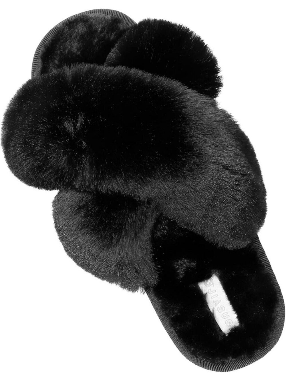 Women's Black Fuzzy Fluffy House Cozy Criss Cross Furry Open Toe Slipper Shoes